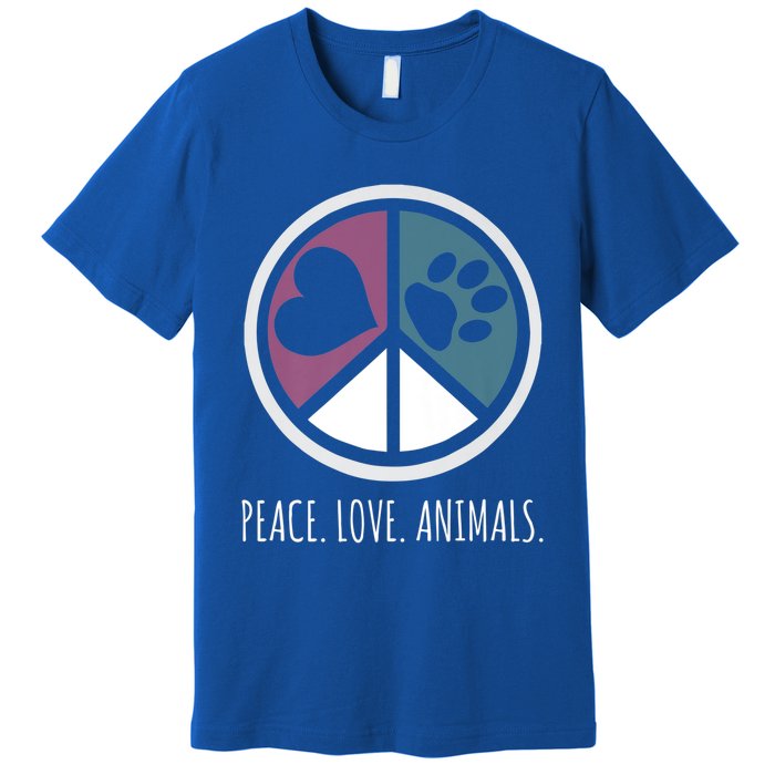 Peace Love Animals Gift Animal Lover Kindness Paw Tee Premium T-Shirt