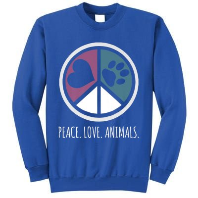 Peace Love Animals Gift Animal Lover Kindness Paw Tee Tall Sweatshirt