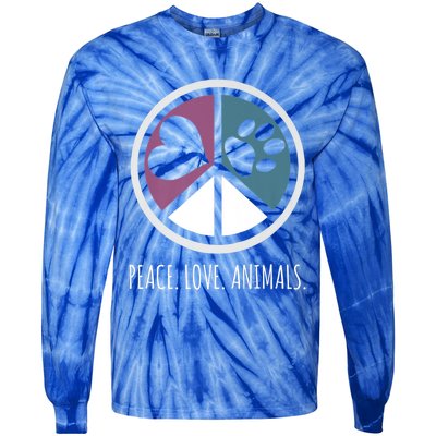 Peace Love Animals Gift Animal Lover Kindness Paw Tee Tie-Dye Long Sleeve Shirt