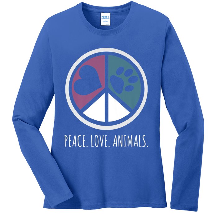 Peace Love Animals Gift Animal Lover Kindness Paw Tee Ladies Long Sleeve Shirt