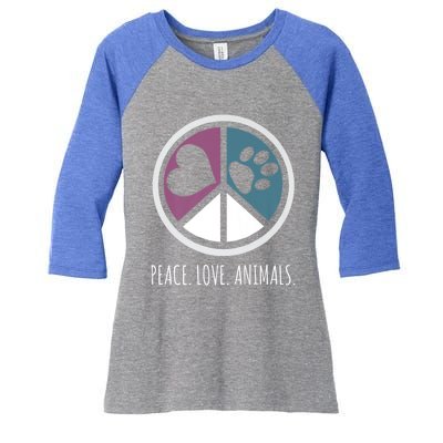 Peace Love Animals Gift Animal Lover Kindness Paw Tee Women's Tri-Blend 3/4-Sleeve Raglan Shirt