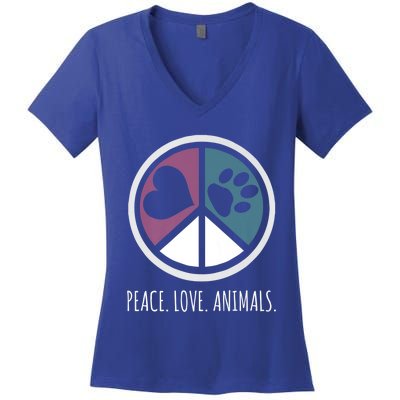 Peace Love Animals Gift Animal Lover Kindness Paw Tee Women's V-Neck T-Shirt