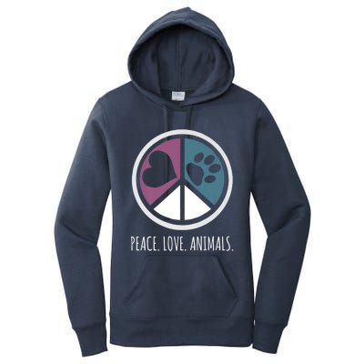 Peace Love Animals Gift Animal Lover Kindness Paw Tee Women's Pullover Hoodie