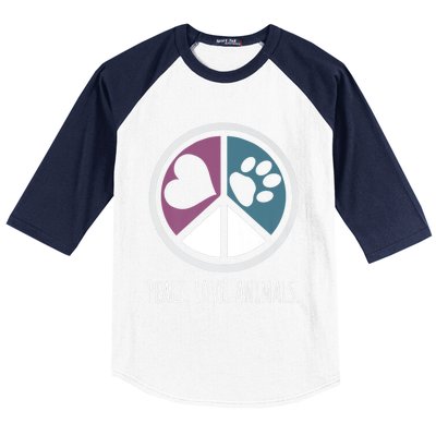 Peace Love Animals Gift Animal Lover Kindness Paw Tee Baseball Sleeve Shirt