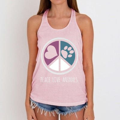 Peace Love Animals Gift Animal Lover Kindness Paw Tee Women's Knotted Racerback Tank