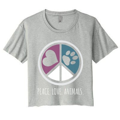 Peace Love Animals Gift Animal Lover Kindness Paw Tee Women's Crop Top Tee