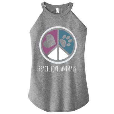 Peace Love Animals Gift Animal Lover Kindness Paw Tee Women's Perfect Tri Rocker Tank