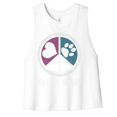 Peace Love Animals Gift Animal Lover Kindness Paw Tee Women's Racerback Cropped Tank