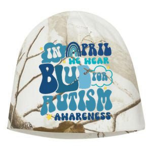 Peace Love Autism In April We Wear Blue For Autism Awareness Kati - Camo Knit Beanie