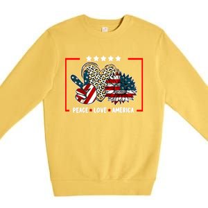 Peace Love America Sunflower Heart Leopard 4th Of July Gift Premium Crewneck Sweatshirt