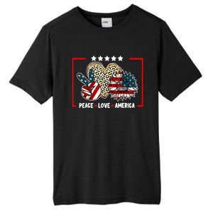 Peace Love America Sunflower Heart Leopard 4th Of July Gift Tall Fusion ChromaSoft Performance T-Shirt