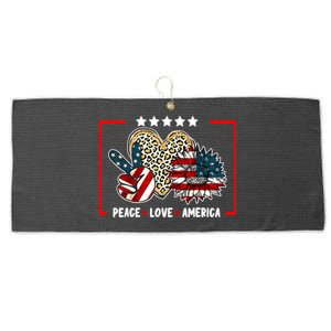 Peace Love America Sunflower Heart Leopard 4th Of July Gift Large Microfiber Waffle Golf Towel