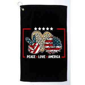 Peace Love America Sunflower Heart Leopard 4th Of July Gift Platinum Collection Golf Towel