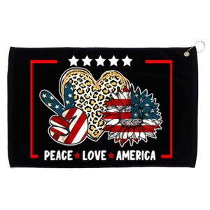 Peace Love America Sunflower Heart Leopard 4th Of July Gift Grommeted Golf Towel