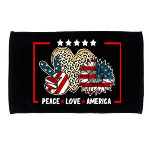 Peace Love America Sunflower Heart Leopard 4th Of July Gift Microfiber Hand Towel