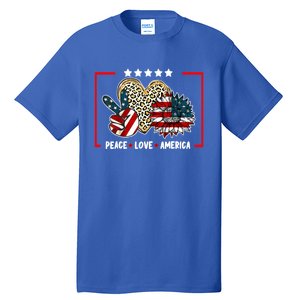 Peace Love America Sunflower Heart Leopard 4th Of July Gift Tall T-Shirt