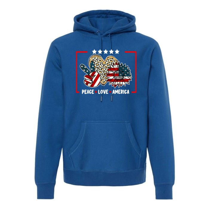 Peace Love America Sunflower Heart Leopard 4th Of July Gift Premium Hoodie