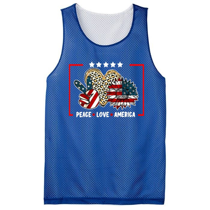 Peace Love America Sunflower Heart Leopard 4th Of July Gift Mesh Reversible Basketball Jersey Tank