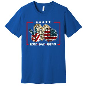 Peace Love America Sunflower Heart Leopard 4th Of July Gift Premium T-Shirt