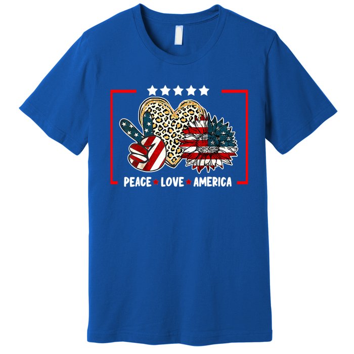 Peace Love America Sunflower Heart Leopard 4th Of July Gift Premium T-Shirt