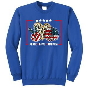 Peace Love America Sunflower Heart Leopard 4th Of July Gift Tall Sweatshirt