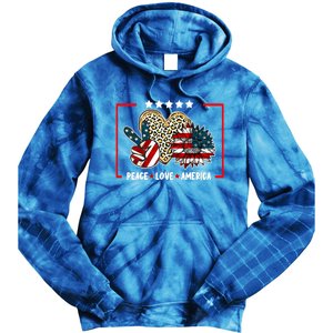 Peace Love America Sunflower Heart Leopard 4th Of July Gift Tie Dye Hoodie