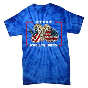 Peace Love America Sunflower Heart Leopard 4th Of July Gift Tie-Dye T-Shirt