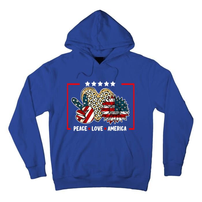 Peace Love America Sunflower Heart Leopard 4th Of July Gift Tall Hoodie