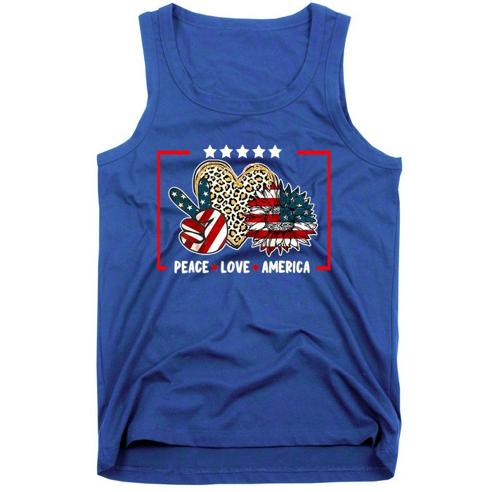 Peace Love America Sunflower Heart Leopard 4th Of July Gift Tank Top