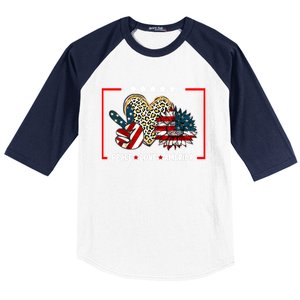 Peace Love America Sunflower Heart Leopard 4th Of July Gift Baseball Sleeve Shirt