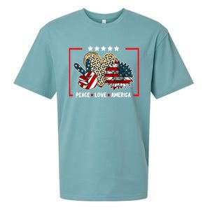 Peace Love America Sunflower Heart Leopard 4th Of July Gift Sueded Cloud Jersey T-Shirt