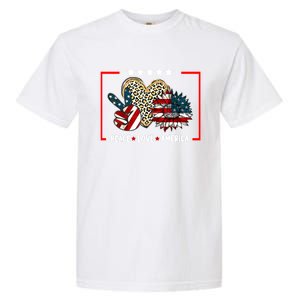 Peace Love America Sunflower Heart Leopard 4th Of July Gift Garment-Dyed Heavyweight T-Shirt