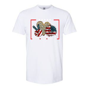 Peace Love America Sunflower Heart Leopard 4th Of July Gift Softstyle CVC T-Shirt