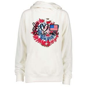 Peace Love America Tie Dye 4th Of July Patriotic For Girl Womens Funnel Neck Pullover Hood