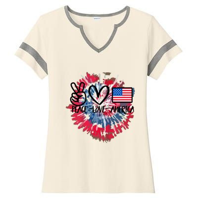 Peace Love America Tie Dye 4th Of July Patriotic For Girl Ladies Halftime Notch Neck Tee