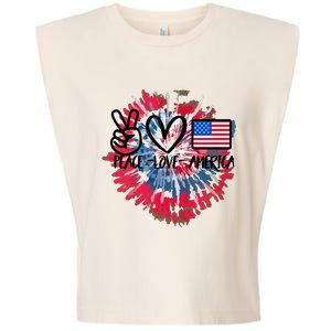 Peace Love America Tie Dye 4th Of July Patriotic For Girl Garment-Dyed Women's Muscle Tee