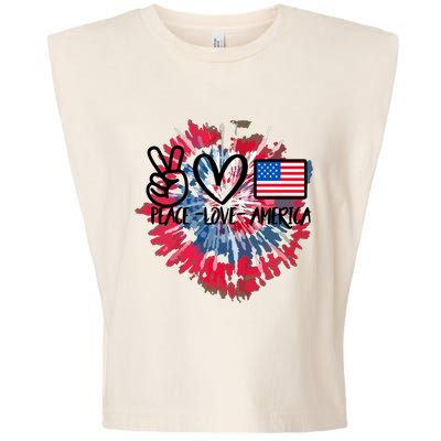 Peace Love America Tie Dye 4th Of July Patriotic For Girl Garment-Dyed Women's Muscle Tee