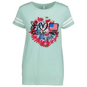 Peace Love America Tie Dye 4th Of July Patriotic For Girl Enza Ladies Jersey Football T-Shirt