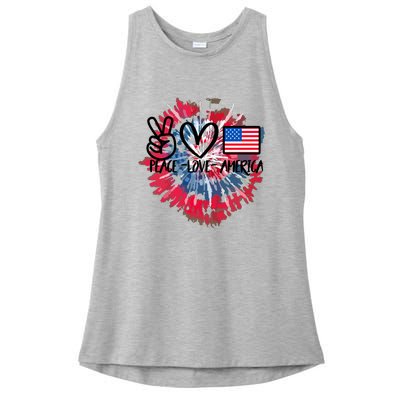 Peace Love America Tie Dye 4th Of July Patriotic For Girl Ladies PosiCharge Tri-Blend Wicking Tank