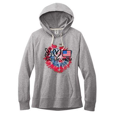 Peace Love America Tie Dye 4th Of July Patriotic For Girl Women's Fleece Hoodie