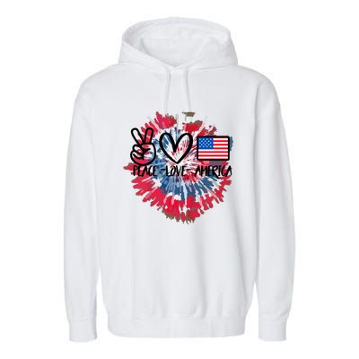 Peace Love America Tie Dye 4th Of July Patriotic For Girl Garment-Dyed Fleece Hoodie