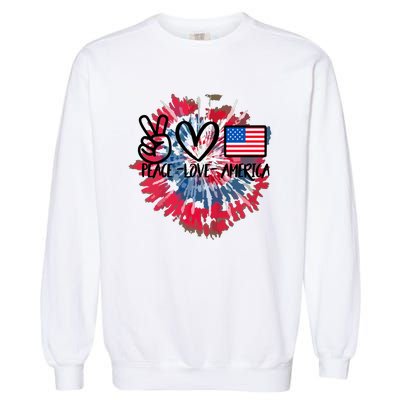 Peace Love America Tie Dye 4th Of July Patriotic For Girl Garment-Dyed Sweatshirt