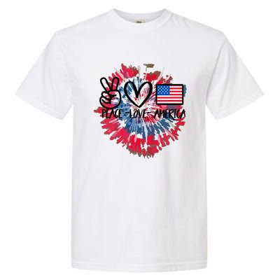 Peace Love America Tie Dye 4th Of July Patriotic For Girl Garment-Dyed Heavyweight T-Shirt