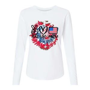 Peace Love America Tie Dye 4th Of July Patriotic For Girl Womens Cotton Relaxed Long Sleeve T-Shirt