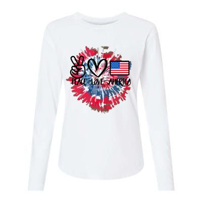 Peace Love America Tie Dye 4th Of July Patriotic For Girl Womens Cotton Relaxed Long Sleeve T-Shirt