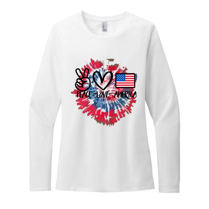 Peace Love America Tie Dye 4th Of July Patriotic For Girl Womens CVC Long Sleeve Shirt