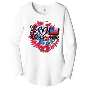 Peace Love America Tie Dye 4th Of July Patriotic For Girl Women's Perfect Tri Tunic Long Sleeve Shirt