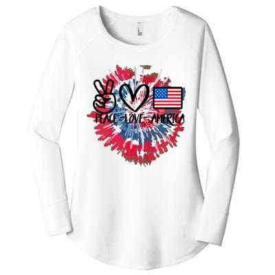 Peace Love America Tie Dye 4th Of July Patriotic For Girl Women's Perfect Tri Tunic Long Sleeve Shirt