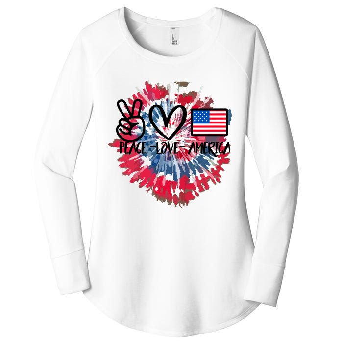 Peace Love America Tie Dye 4th Of July Patriotic For Girl Women's Perfect Tri Tunic Long Sleeve Shirt