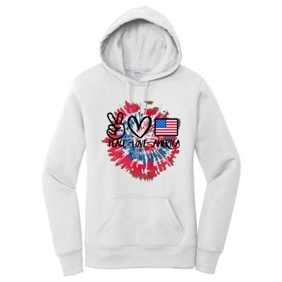 Peace Love America Tie Dye 4th Of July Patriotic For Girl Women's Pullover Hoodie